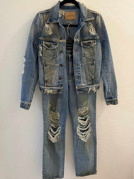 Retrofete Jackets & Blazers - RETROFÊTE NEW Distressed Designer Vintage Denim Set Jean Jacket and Pants